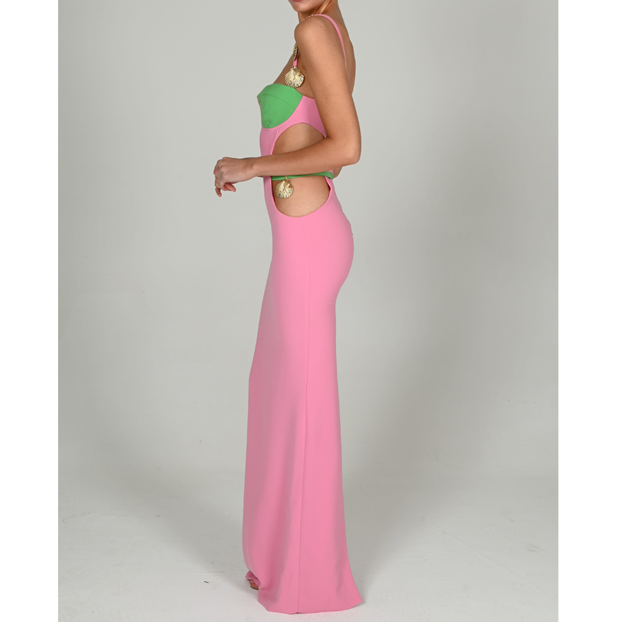 Color Block Expose Waist Maxi Dress