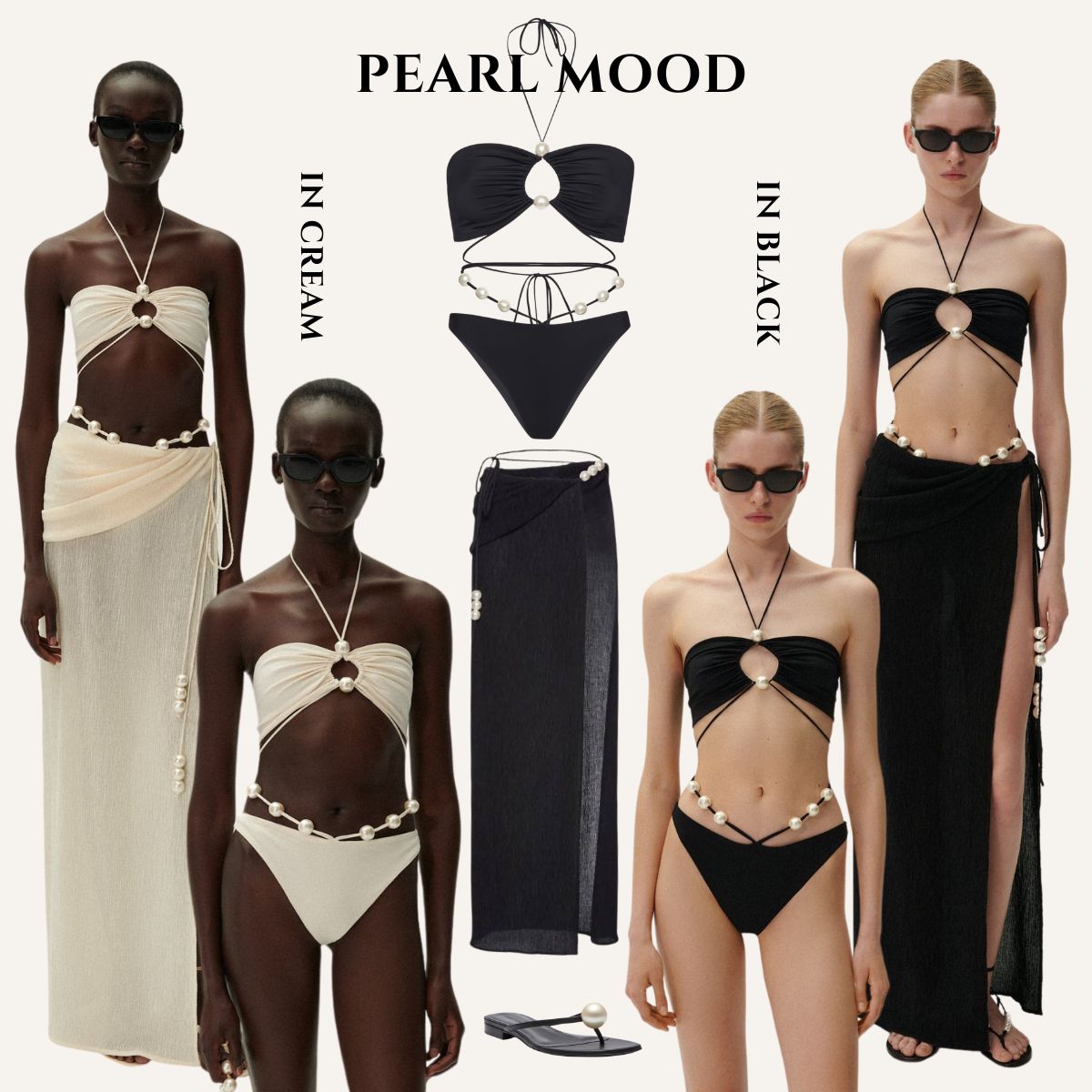 Halterneck Pearl Bandeau High Waist Bikini Swimsuit and Sarong (Shipped on Jan 13th)