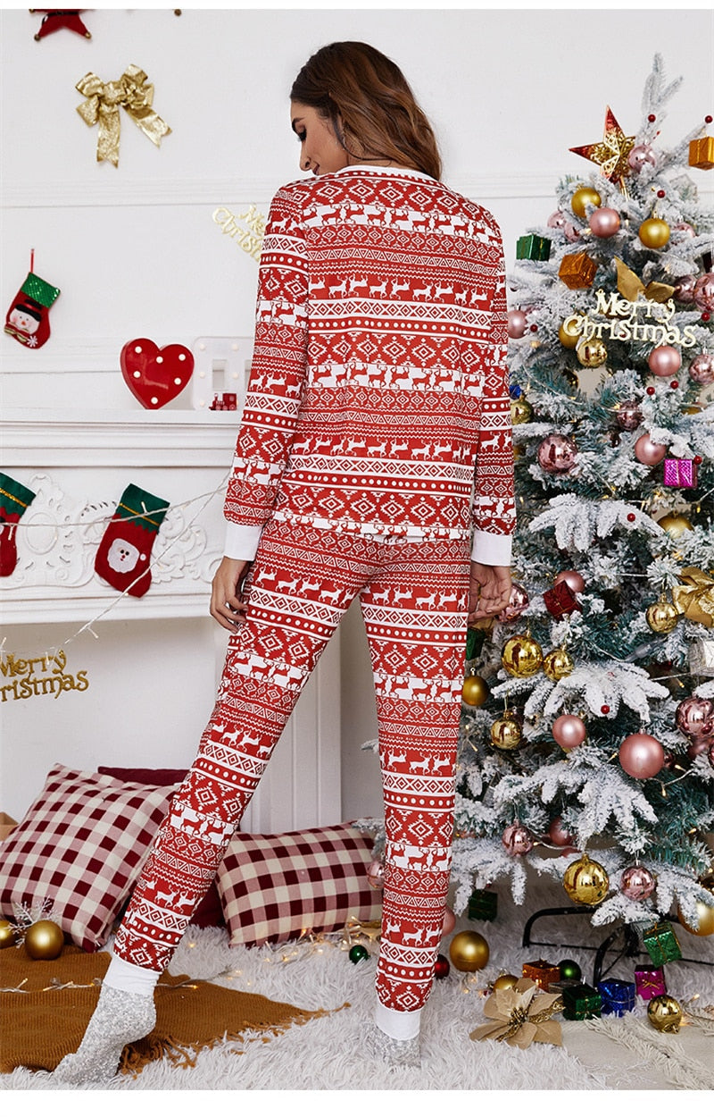 2Pcs Christmas Loungewear Pajama Sets Stripe Long Sleeves Sleepwear