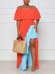 Off Shoulder Ruffle Pleated Dress