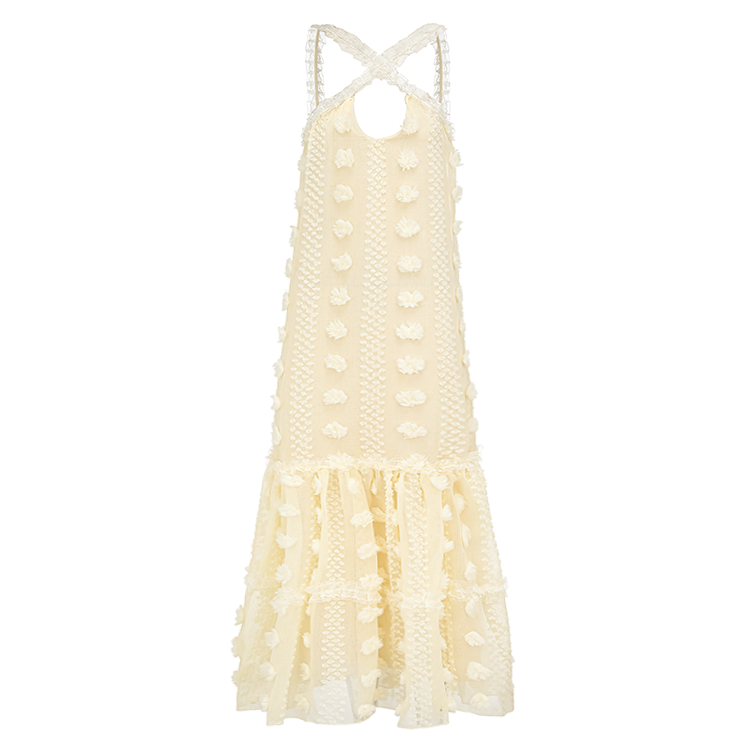Halter 3D Flower Maxi Dress Flaxmaker