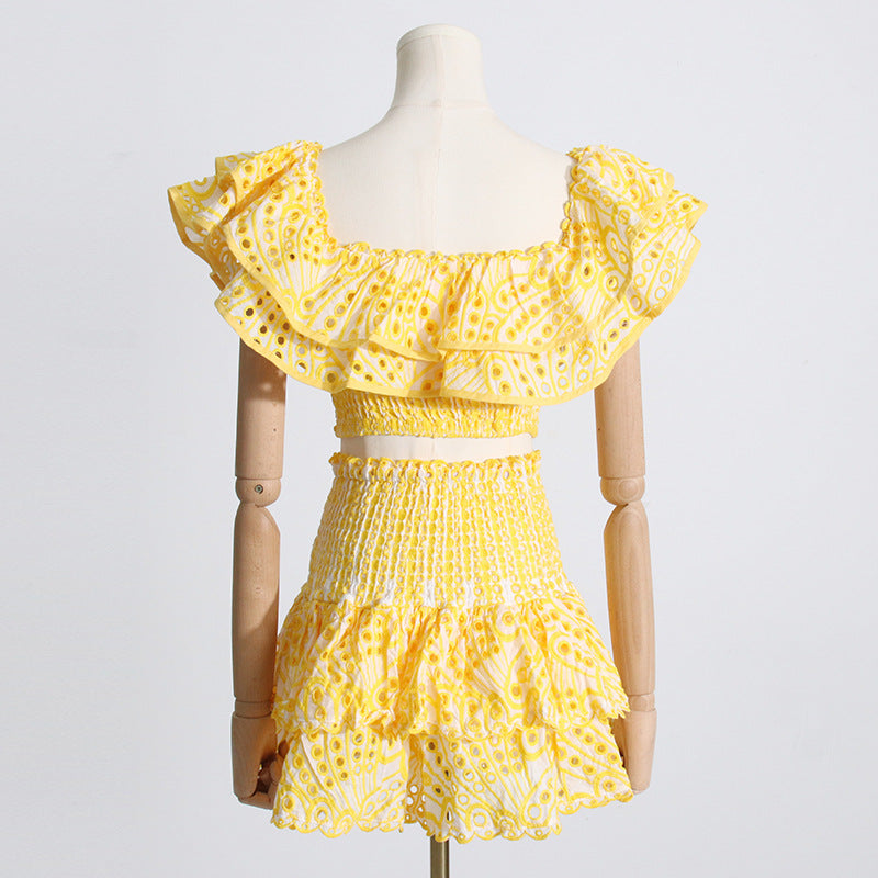 Ruffled Charmeuse Top and Skirt Set