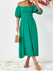 Solid Color Loose Short Sleeves Off-The-Shoulder Midi Dresses
