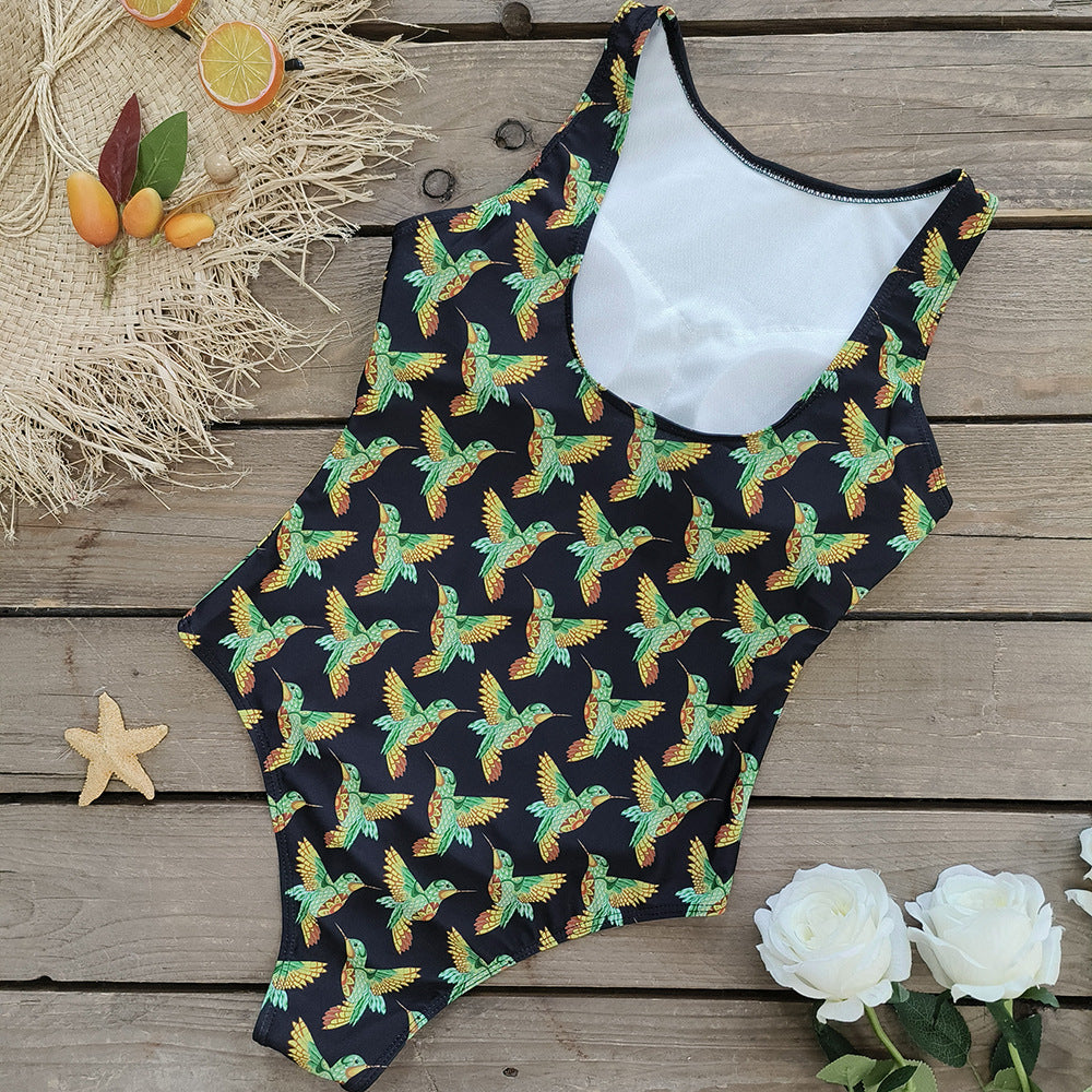 Sleeveless Printed One Piece Swimsuit Flaxmaker