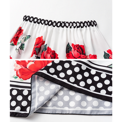 Plus Size Ruffle Rose Print Swimsuit and Skirt Flaxmaker