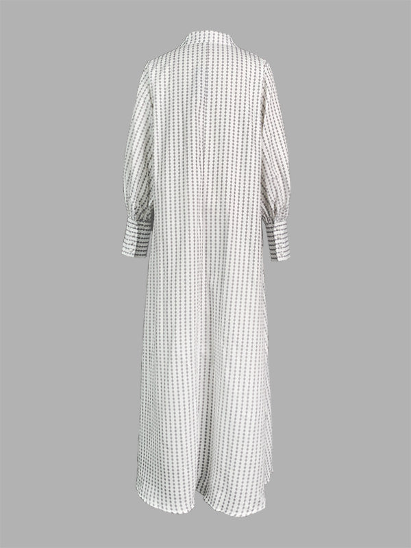 Buttoned Split-side Striped Long Sleeves Loose Lapel Shirt Dress Maxi Dresses