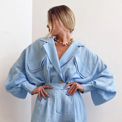 Casual Solid Color Cotton and Linen Temperament Two Piece Set