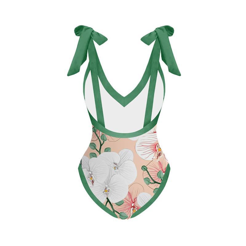 Tie-shoulder Printed One Piece Swimsuit and Sarong Flaxmaker