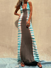 Tie-Dye Printed Sleeveless U-Neck Bohemia Maxi Dresses