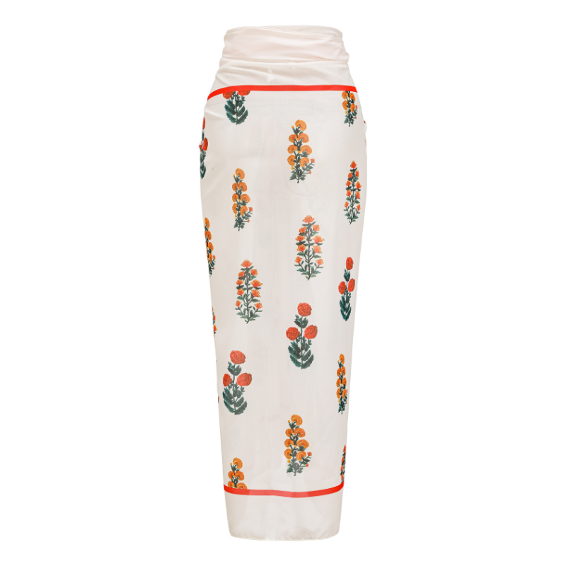 Flaxmaker Flower decor Printed One Piece Swimsuit and Sarong