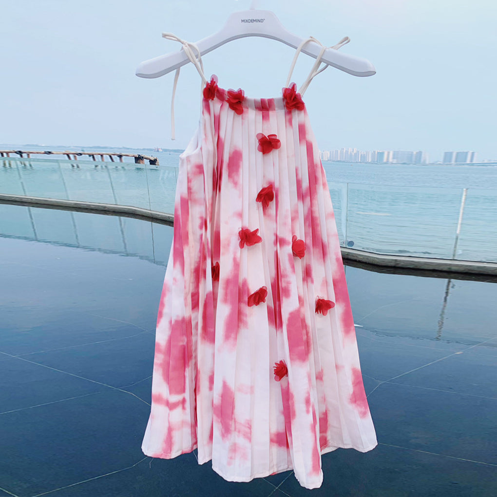Kid 3D Flower Tie-dye Dress