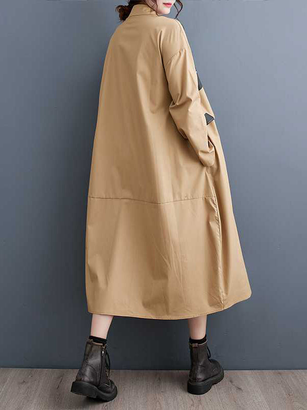 Asymmetric Buttoned Polka Dot Split-Joint A-Line Long Sleeves Lapel Midi Dresses