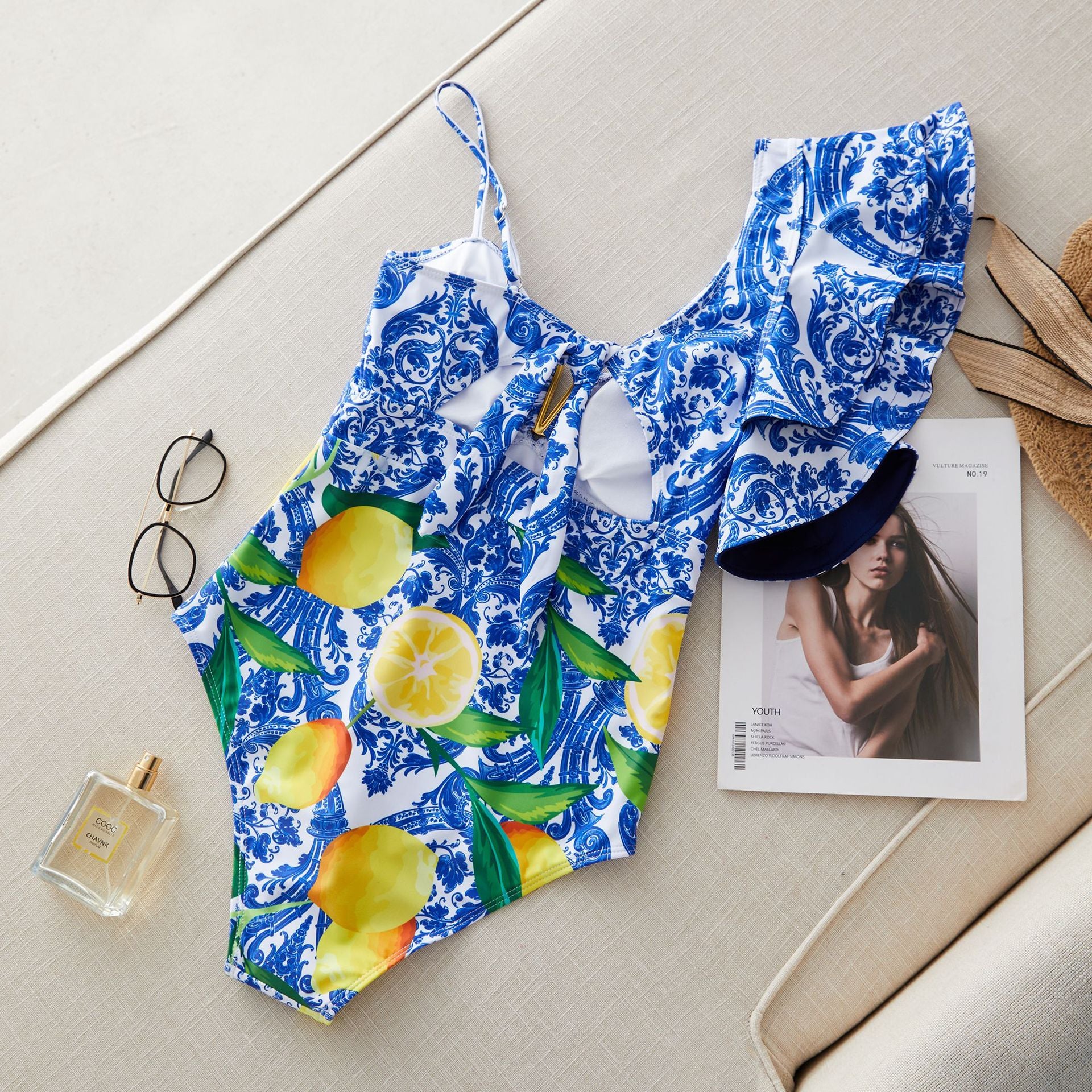 Ruffle Printed One Piece Swimsuit
