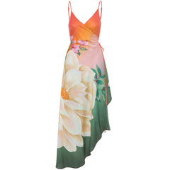 Flaxmaker Color Block Gradient Cutout One Piece Swimsuit and Cover Up