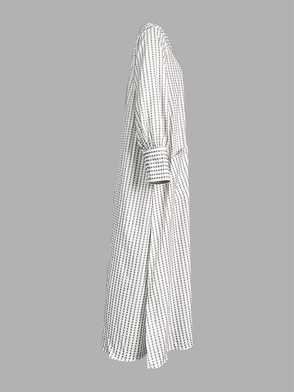 Buttoned Split-side Striped Long Sleeves Loose Lapel Shirt Dress Maxi Dresses
