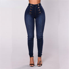 Vintage Skinny Double Breasted High Waist Pencil Jeans Slim Fit Stretch Denim Pants Full Length Denim Tight