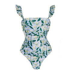 Blue Fiori di Limone Printed One Piece Swimsuit and Cover Up Flaxmaker