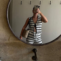 Knit Striped Printed Top and Pants Set