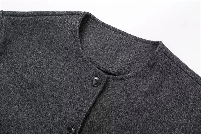Shawl Collar Loose Cropped Woolen Coat