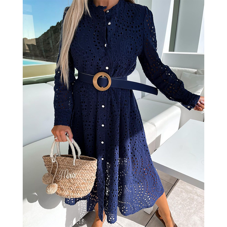 Casual Solid Color Buttons Midi Dress