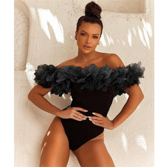 Off Shoulder Black One Piece Swimsuit and Sarong Flaxmaker
