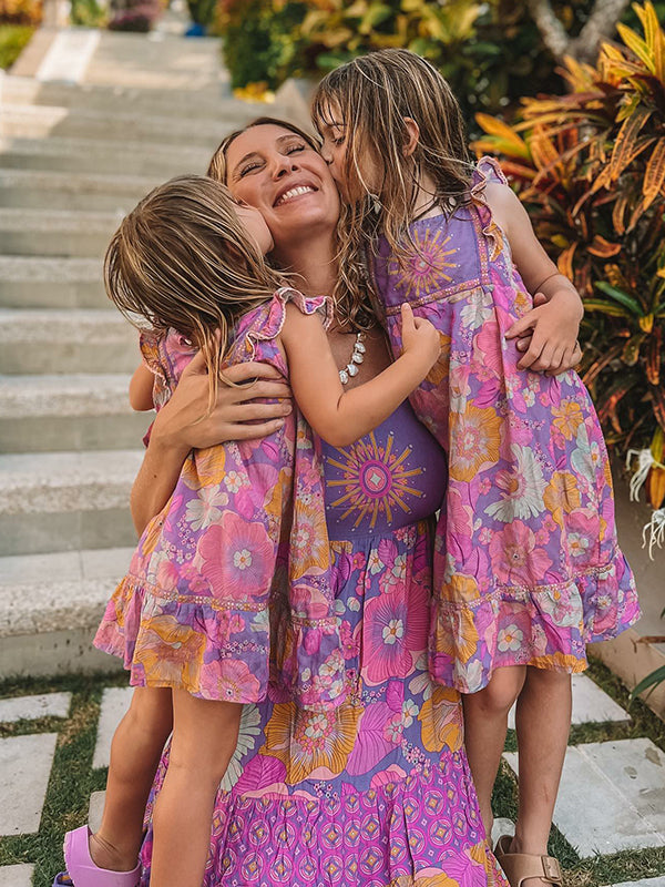 Bohemia Long Sleeves Loose Floral Printed Round-Neck Maxi Dress
