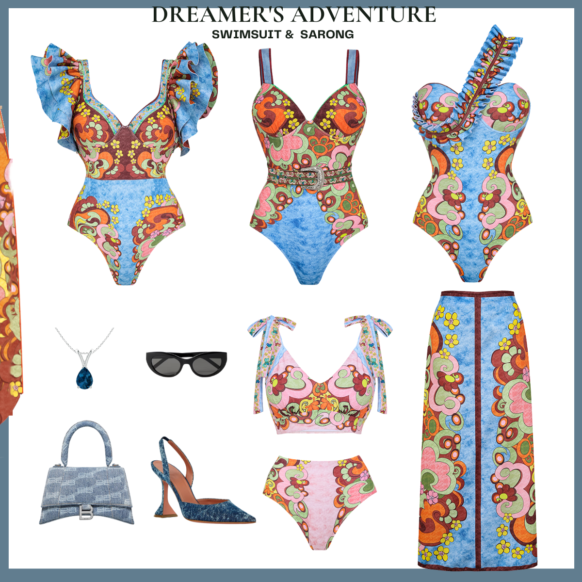 Tie-shoulder Printed High Waist Bikini Swimsuit and Skirt(Shipped on Jan 11th)