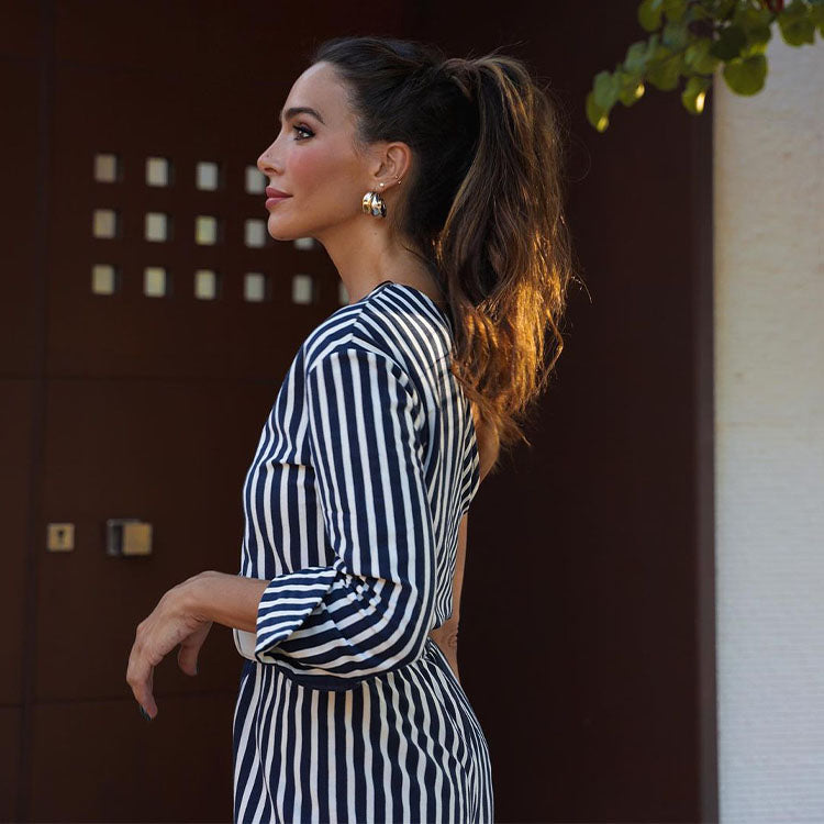 Oblique Shoulder Casual Striped Printed Shirt and Pants Set