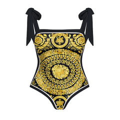Plus Size Reversible Tie-shoulder One Piece Swimsuit and Sarong(Shipped on Dec 29th)