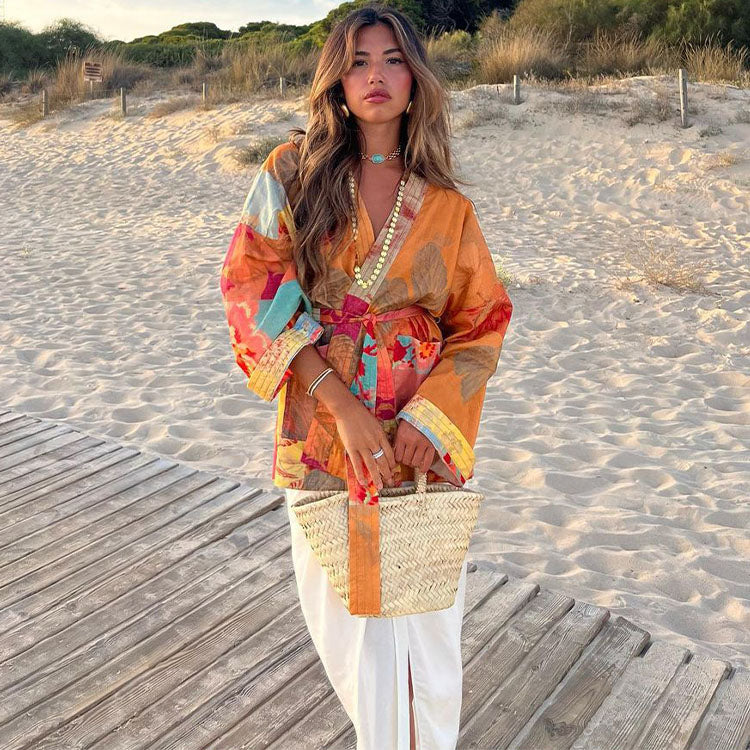 Fashion Printed Cardigan and Skirt Set
