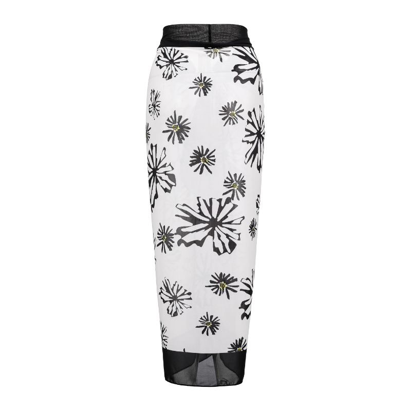 Flaxmaker Shoulder Flower Decor Printed One Piece Swimsuit and Sarong