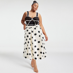 Plus Size Bow Decor One Piece Swimsuit and Skirt Flaxmaker