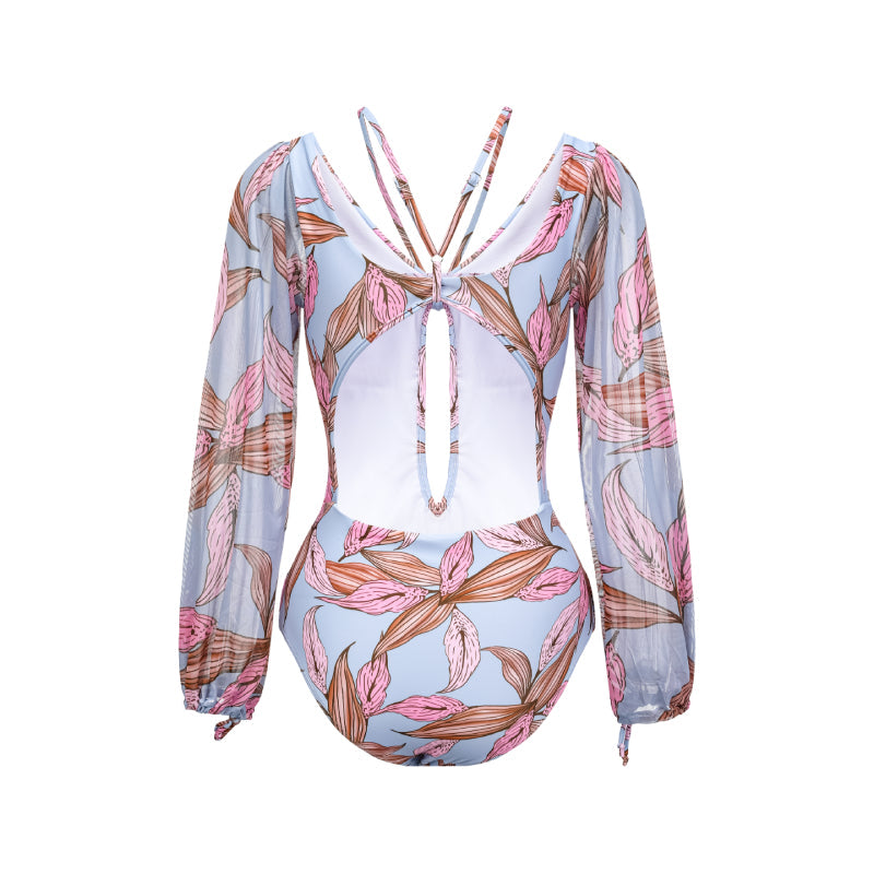 Long Sleeve Vintage Printed One Piece Swimsuit
