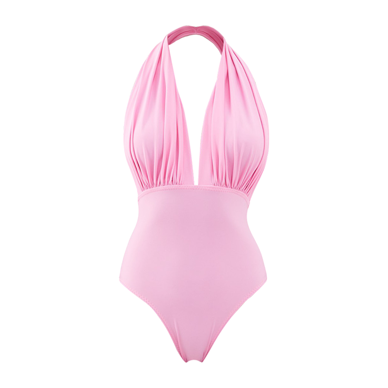 Halter V Neck One Piece Swimsuit and Skirt Flaxmaker
