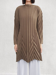 Pleated Solid Color A-Line Long Sleeves Round-Neck Mini Dresses