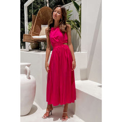 Backless Sexy O-neck Show Waist Dress