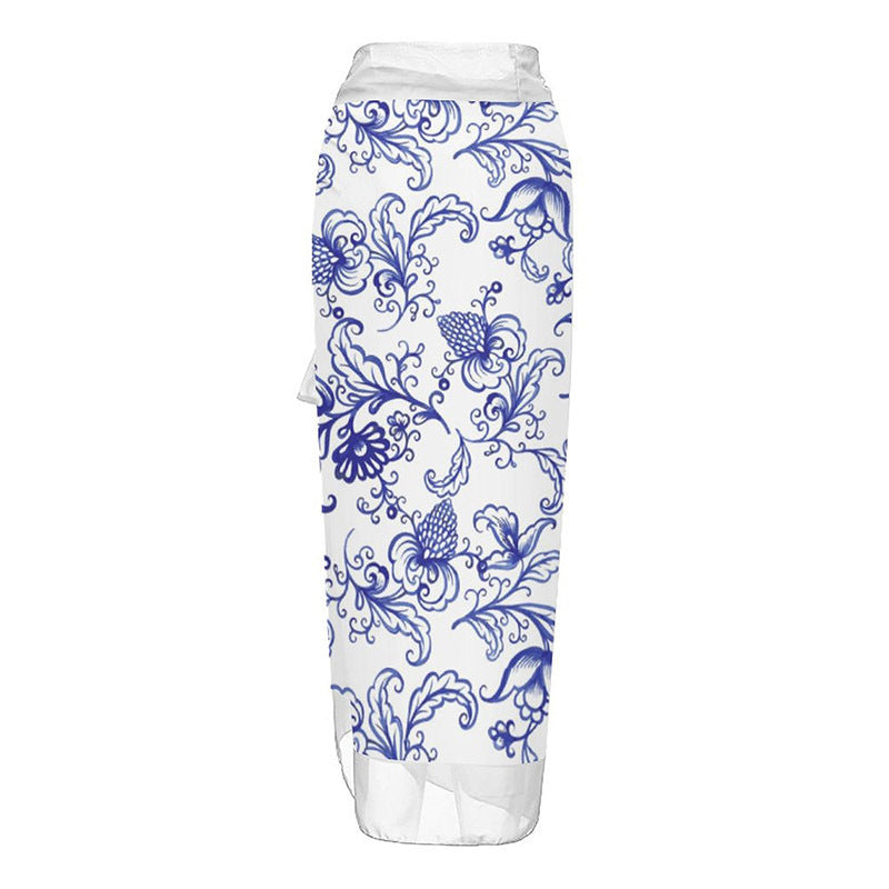 Tie-shoulder Printed One Piece Swimsuit and Sarong