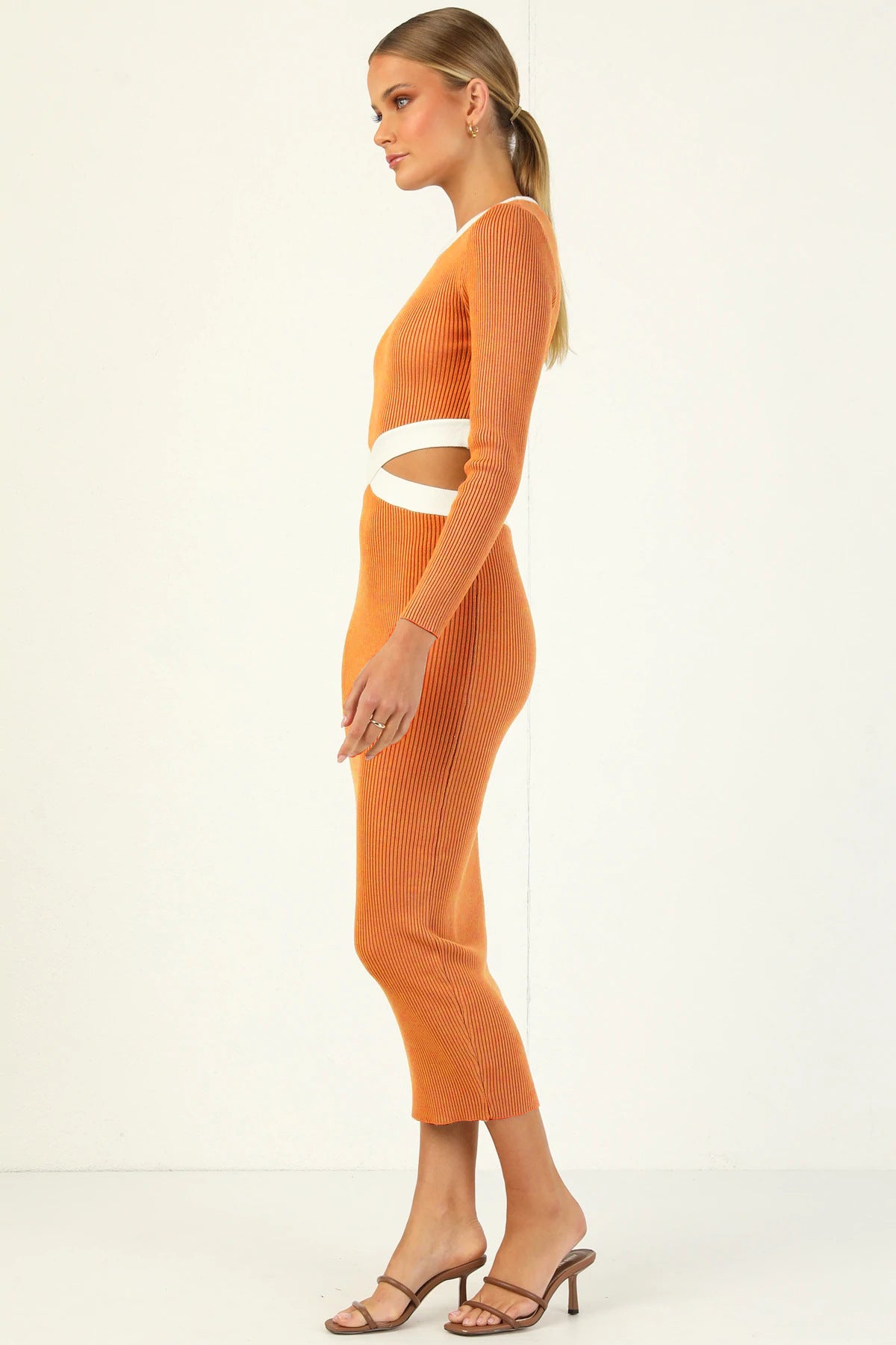 Ribbed Sexy Hollow Out Long Sleeve Sheath Dress