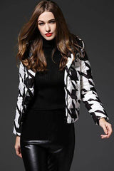 houndstooth print white duck down jacket