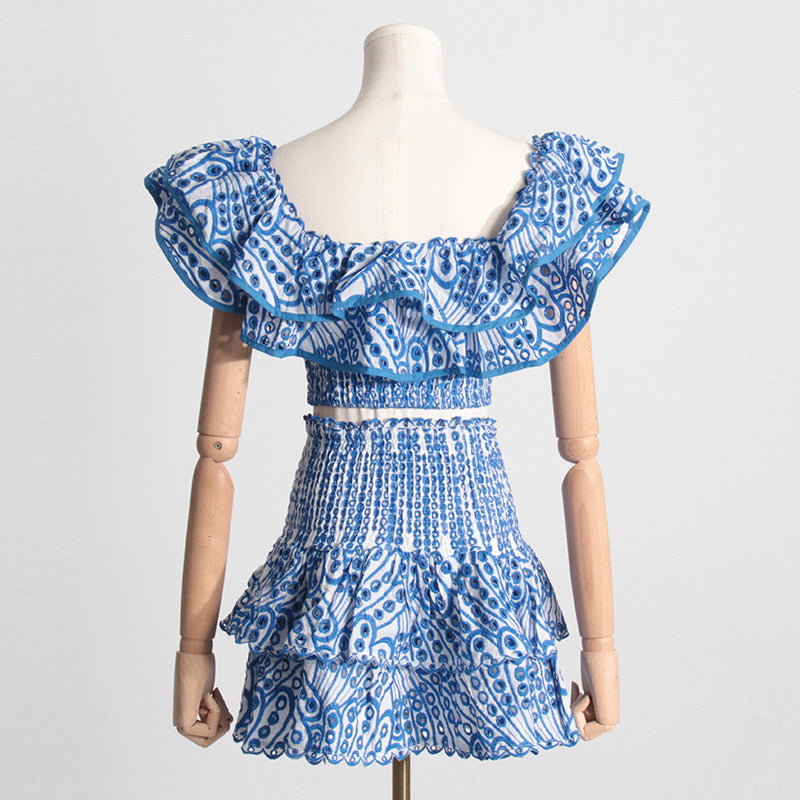 Ruffled Charmeuse Top and Skirt Set