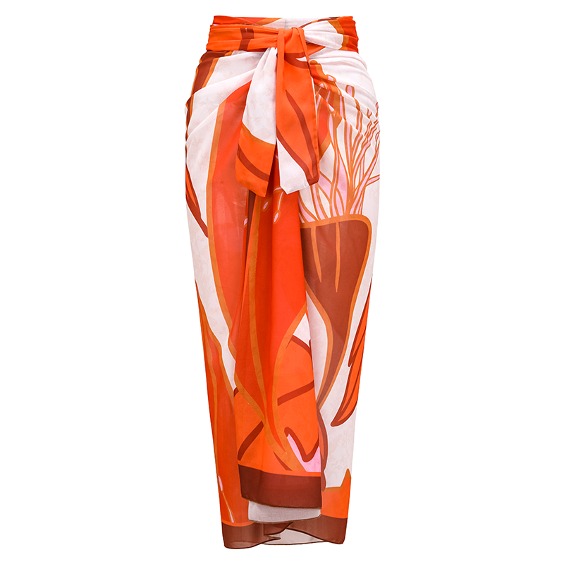 One Shoulder Print One Piece Swimsuit and Sarong(Shipped on Jan 11th)