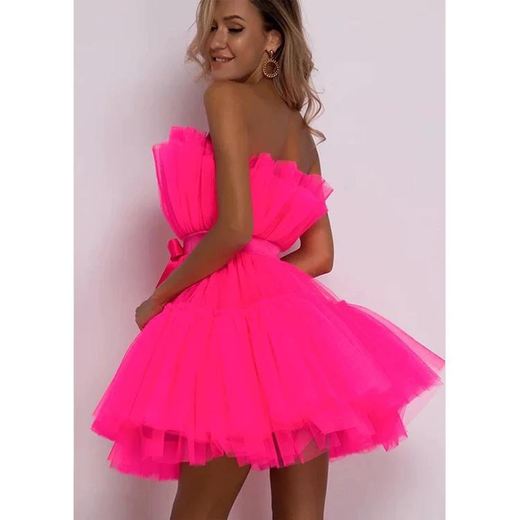 Bandeau Mesh Bow Pompadour Mini Dress