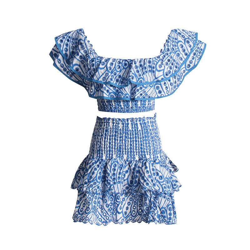 Ruffled Charmeuse Top and Skirt Set