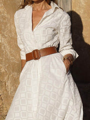 Split-Joint Tied Waist Long Sleeves Loose Lapel Shirt Dress