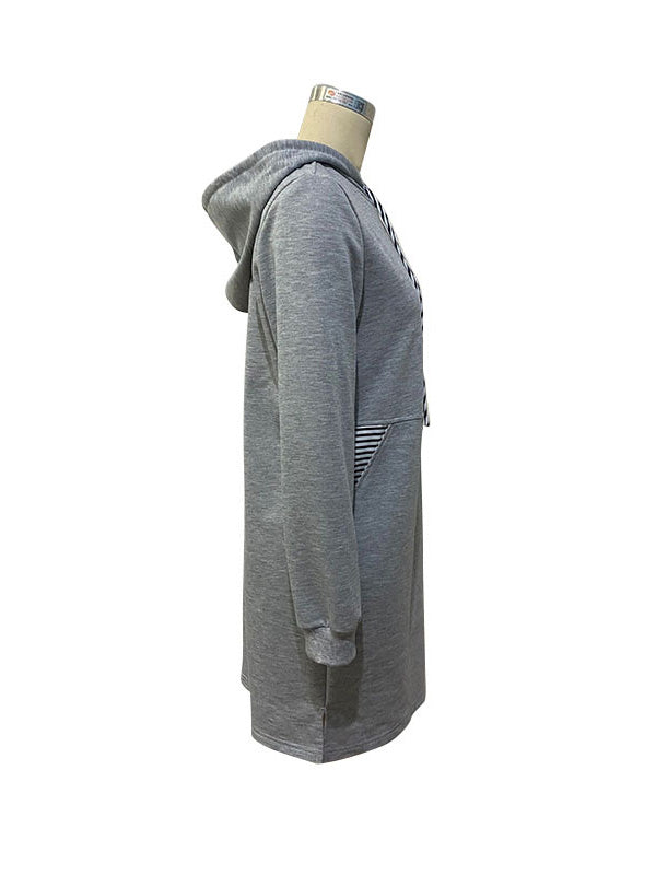 Drawstring Pockets A-line Long Sleeves Hooded Mini Dresses Hoodies Tops