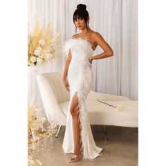 Off Shoulder Sexy Splicing  Feathers Dress