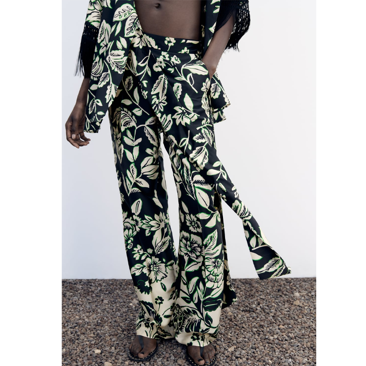 Tassel Lace Up Printed Shirt and Pants