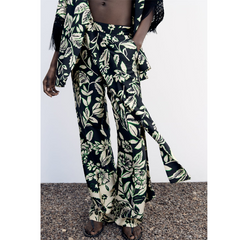 Tassel Lace Up Printed Shirt and Pants