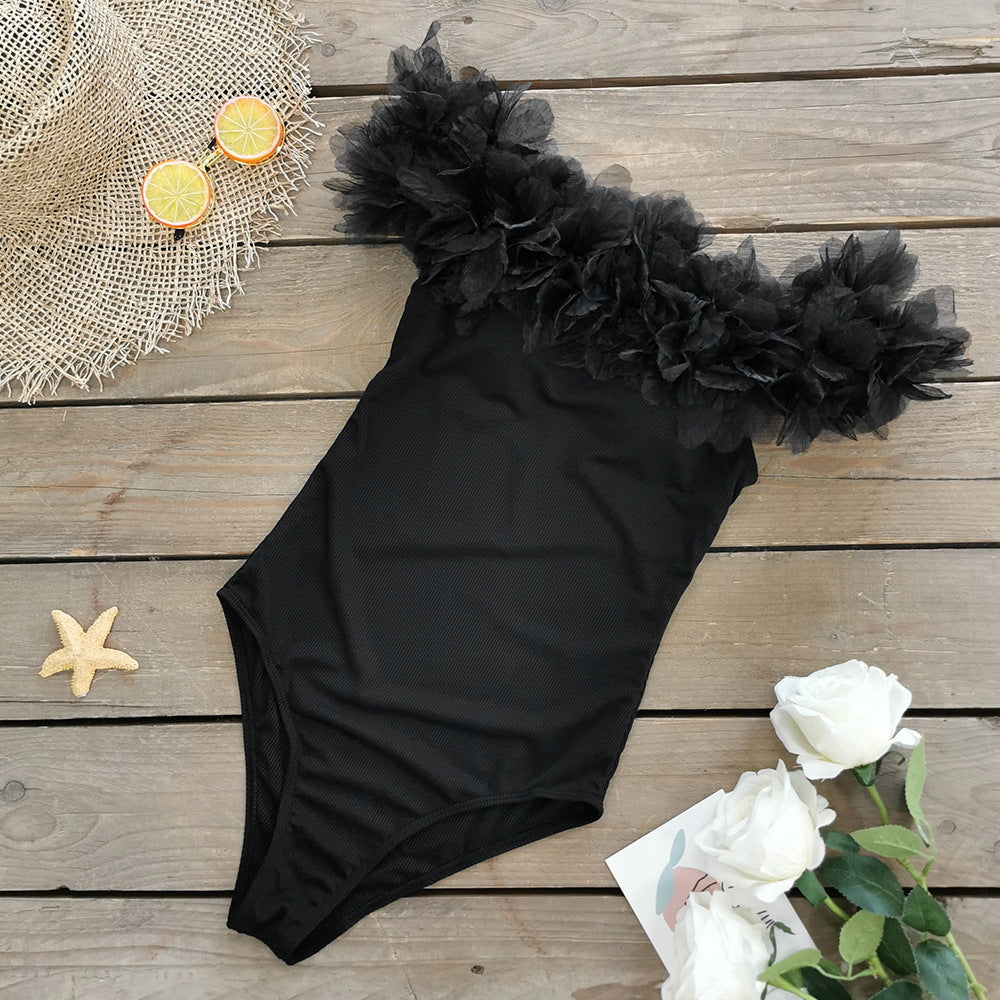 Off Shoulder Black One Piece Swimsuit and Sarong Flaxmaker
