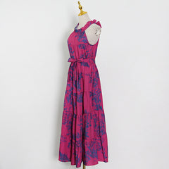 Halter Lace up Printed Midi Dress